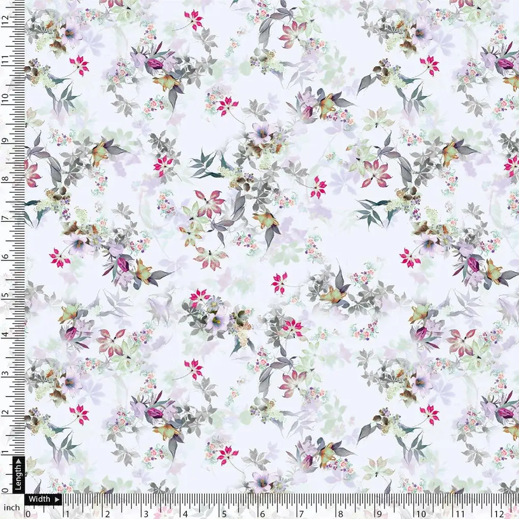 Tiny Iris With Leaves Digital Printed Fabric - Silk Crepe - Image 4