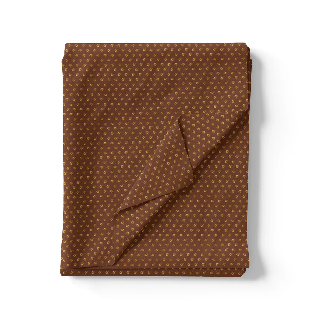 Tiny Lily Dark Brown Colour Background Digital Printed Fabric - Image 3