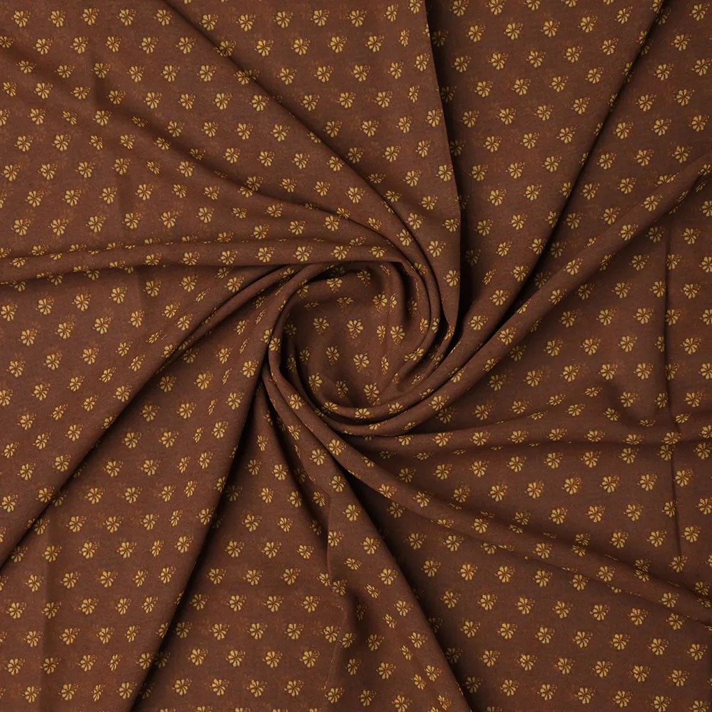 Tiny Lily Dark Brown Colour Background Digital Printed Fabric - Weightless - Image 2