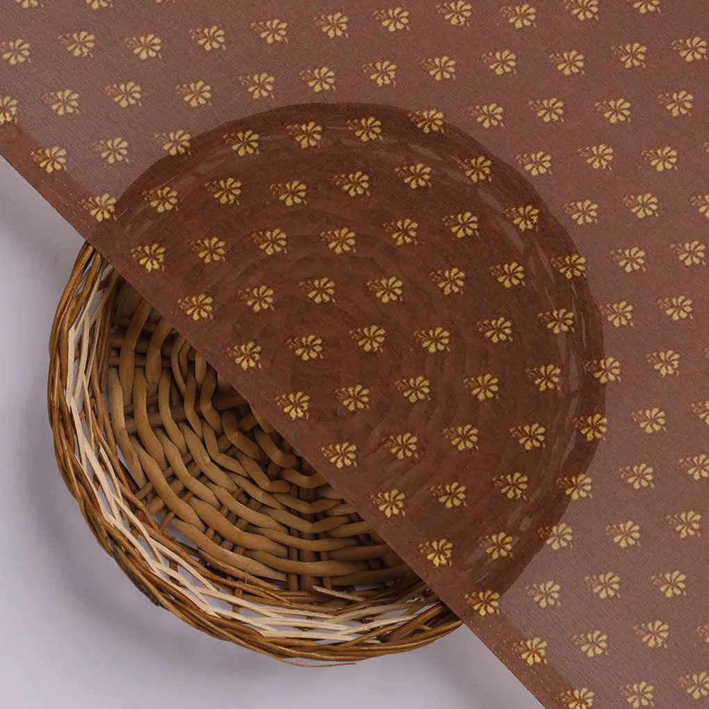 Tiny Lily Dark Brown Colour Background Digital Printed Fabric - Weightless - Image 3