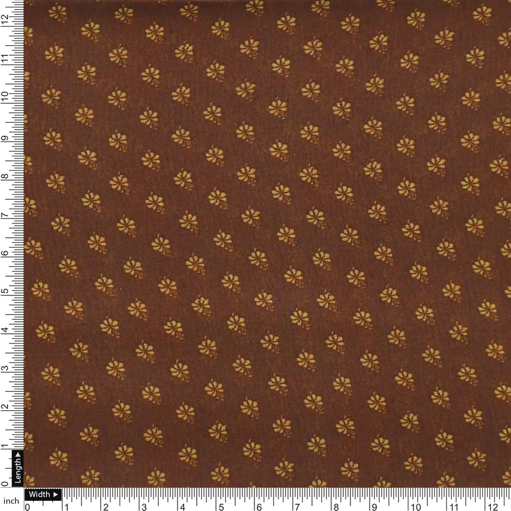 Tiny Lily Dark Brown Colour Background Digital Printed Fabric - Weightless - Image 4