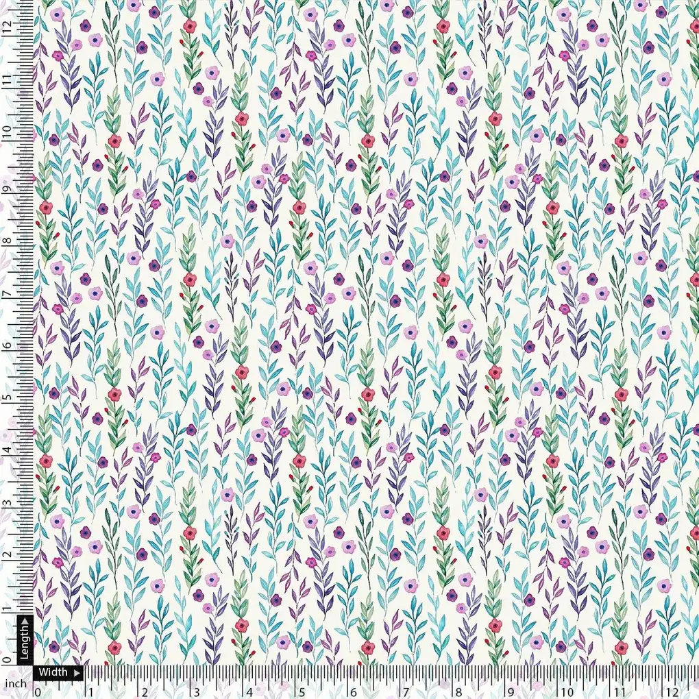 Tiny Multicolour Leaves With Tiny Flower Digital Printed Fabric - Cotton - Image 4