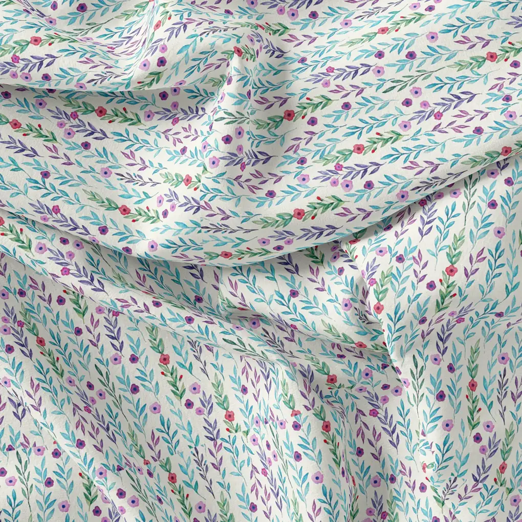 Tiny Multicolour Leaves With Tiny Flower Digital Printed Fabric - Pure Georgette - Image 3