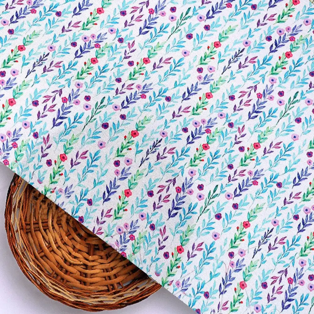 Tiny Multicolour Leaves With Tiny Flower Digital Printed Fabric - Rayon - Image 2