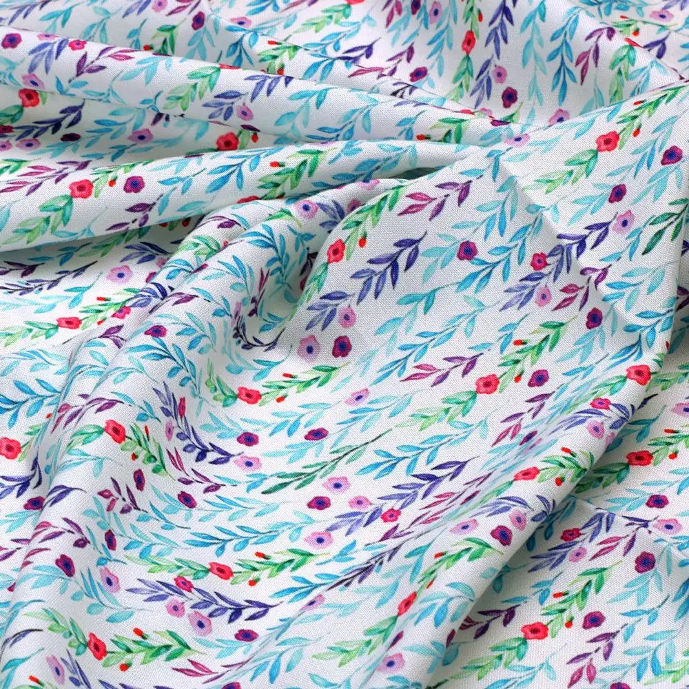 Tiny Multicolour Leaves With Tiny Flower Digital Printed Fabric - Rayon - Image 3
