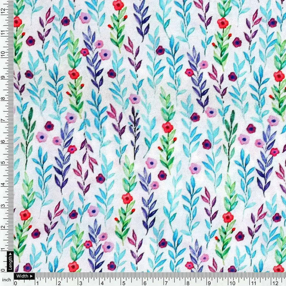 Tiny Multicolour Leaves With Tiny Flower Digital Printed Fabric - Rayon - Image 4