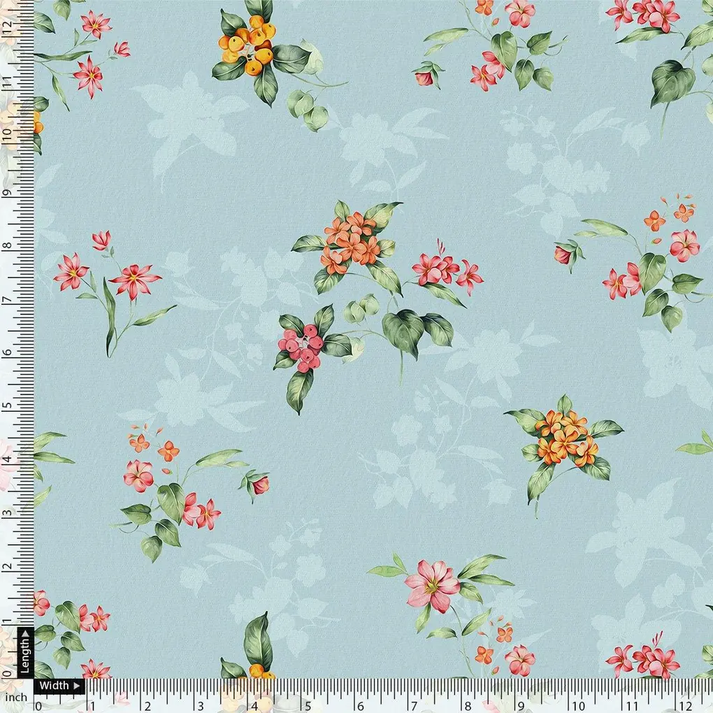 Tiny Oil Paint Florish Flower Orange Digital Printed Fabric - Image 4