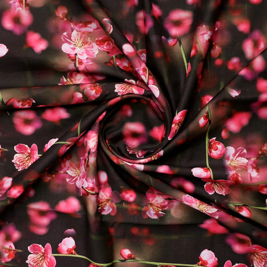 Tiny Pink Chintz Branch Digital Printed Fabric - Kora Silk - Image 2
