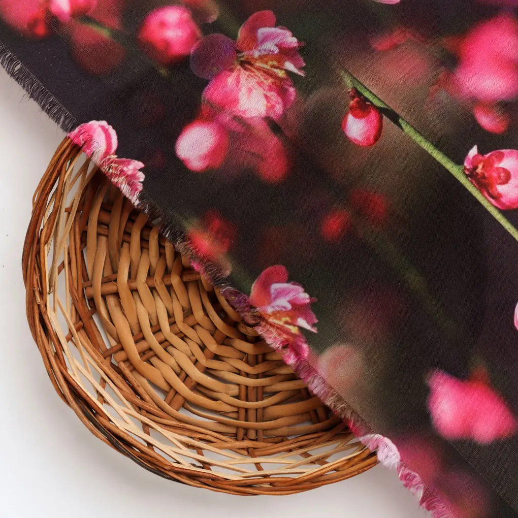 Tiny Pink Chintz Branch Digital Printed Fabric - Kora Silk - Image 3