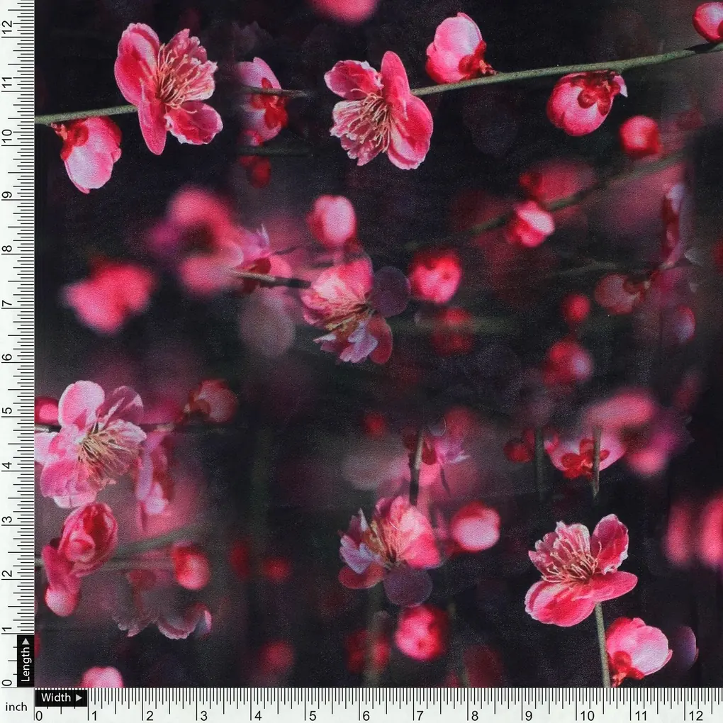 Tiny Pink Chintz Branch Digital Printed Fabric - Pure Georgette - Image 4