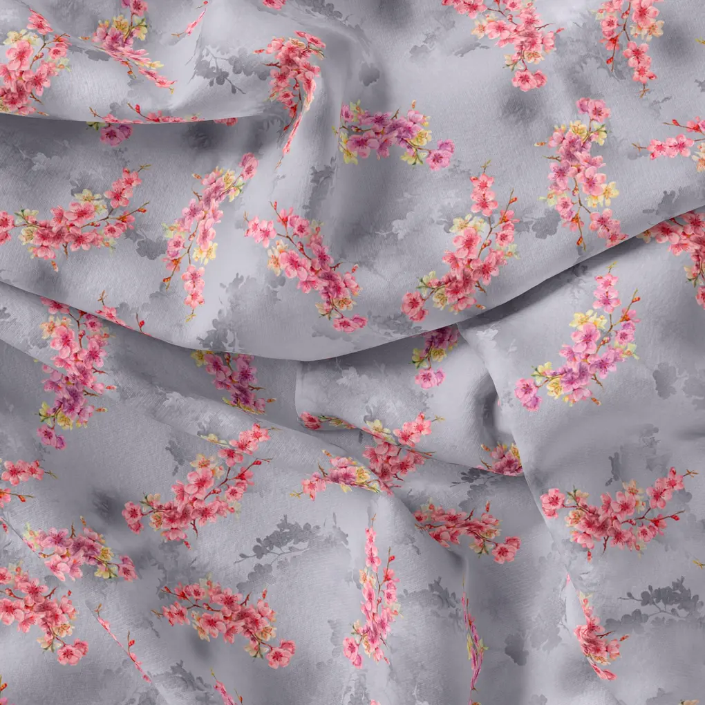Tiny Pink Violet Floral Flower Digital Printed Fabric - Japan Satin - Image 3