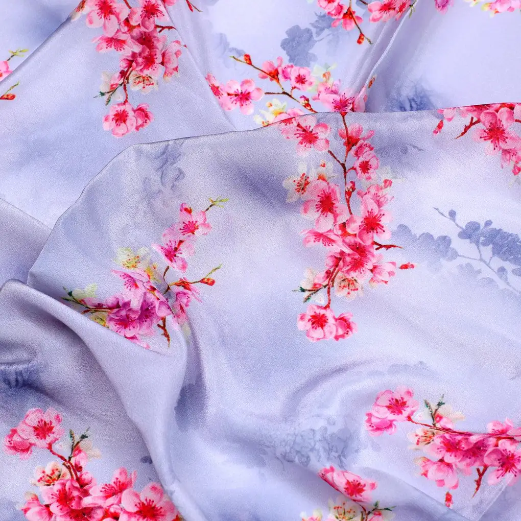 Tiny Pink Violet Floral Flower Digital Printed Fabric - Silk Crepe - Image 3