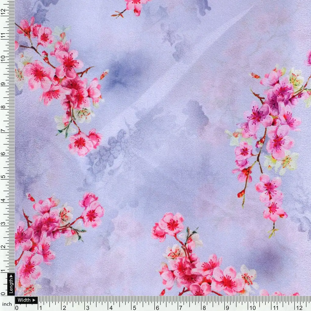 Tiny Pink Violet Floral Flower Digital Printed Fabric - Silk Crepe - Image 4
