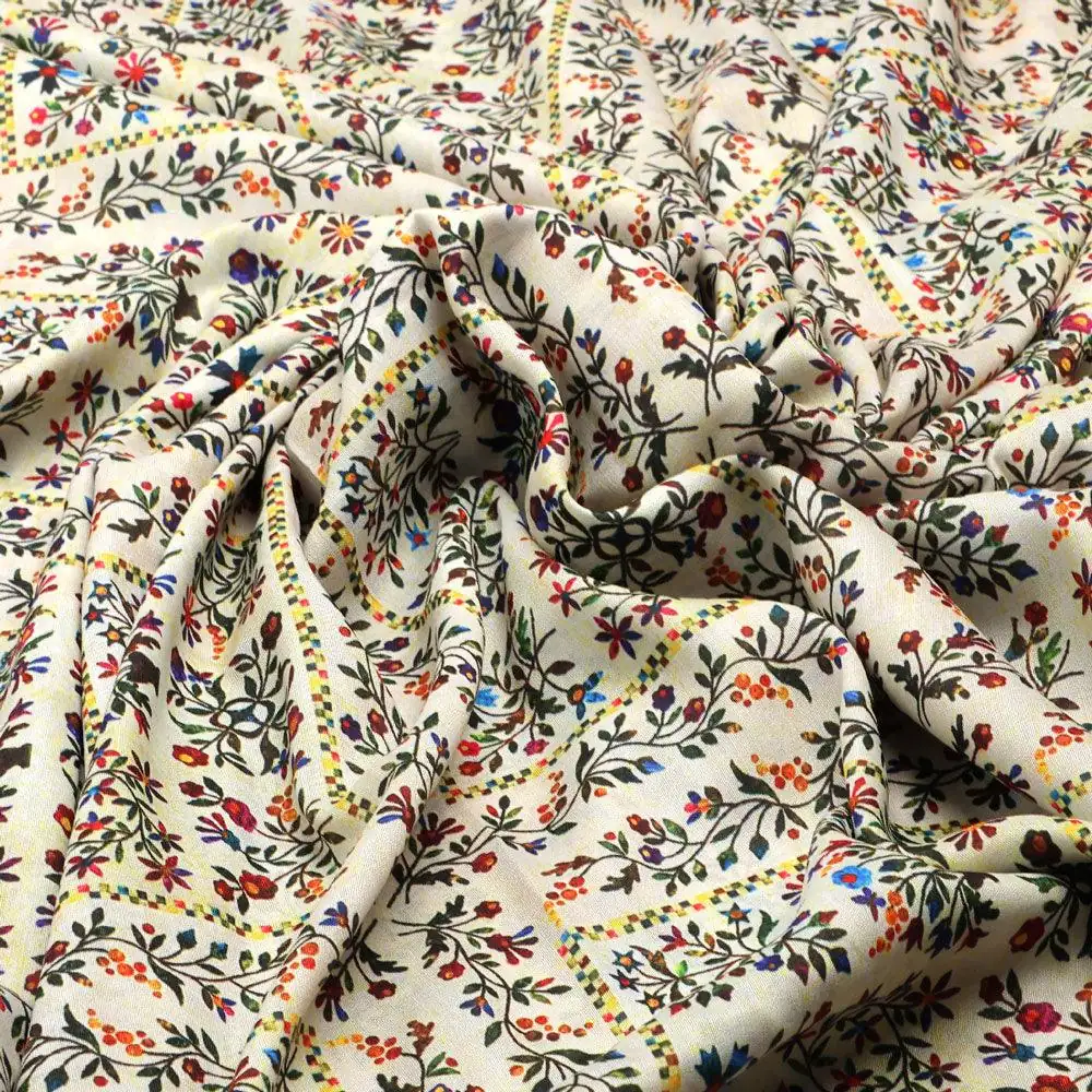 Tiny Rainbow Flowers Of Leaves Digital Printed Fabric - Poly Muslin - Image 3