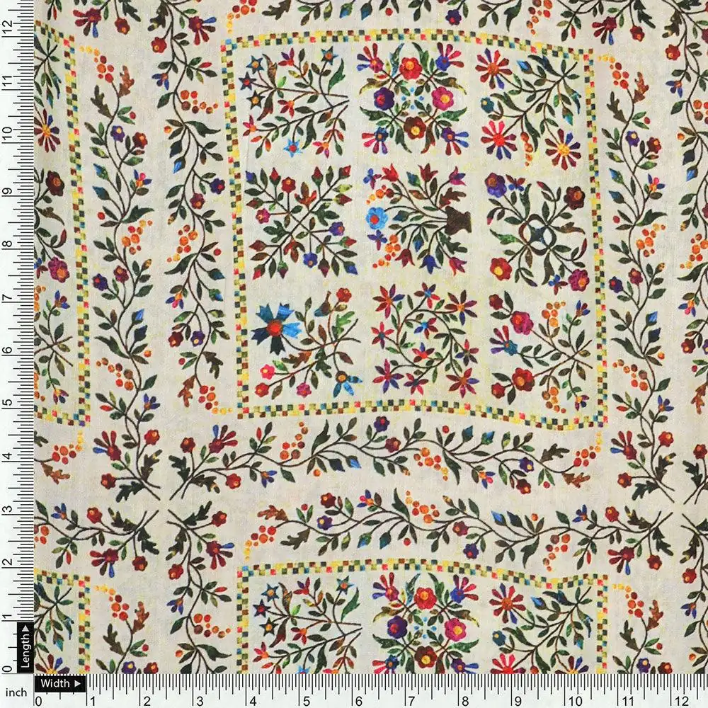 Tiny Rainbow Flowers Of Leaves Digital Printed Fabric - Poly Muslin - Image 4