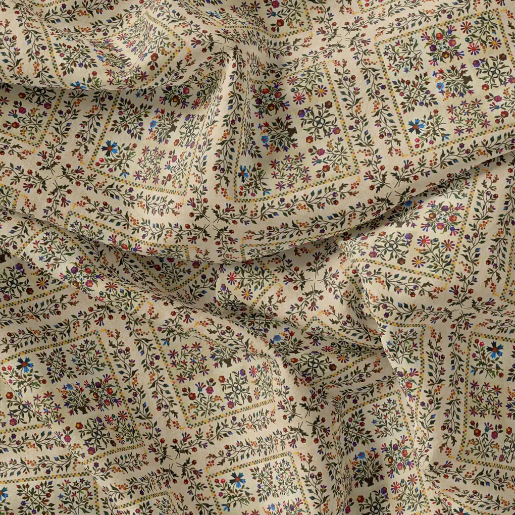 Tiny Rainbow Flowers Of Leaves Digital Printed Fabric - Upada Silk - Image 3