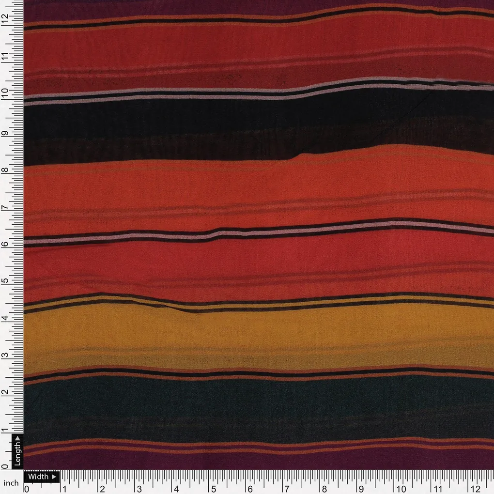 Tiny Serpentine Stripes Pattern Digital Printed Fabric - Pure Georgette - Image 4