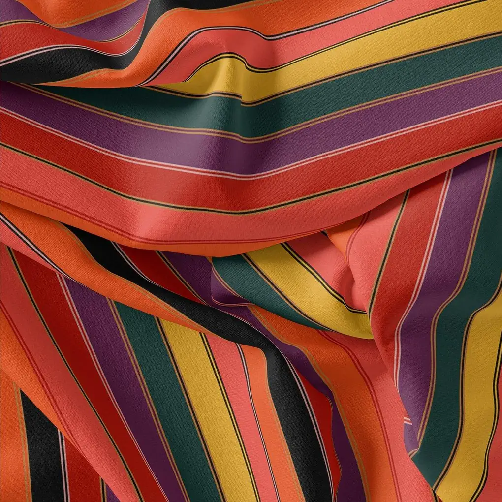 Tiny Serpentine Stripes Pattern Digital Printed Fabric - Tusser Silk - Image 3