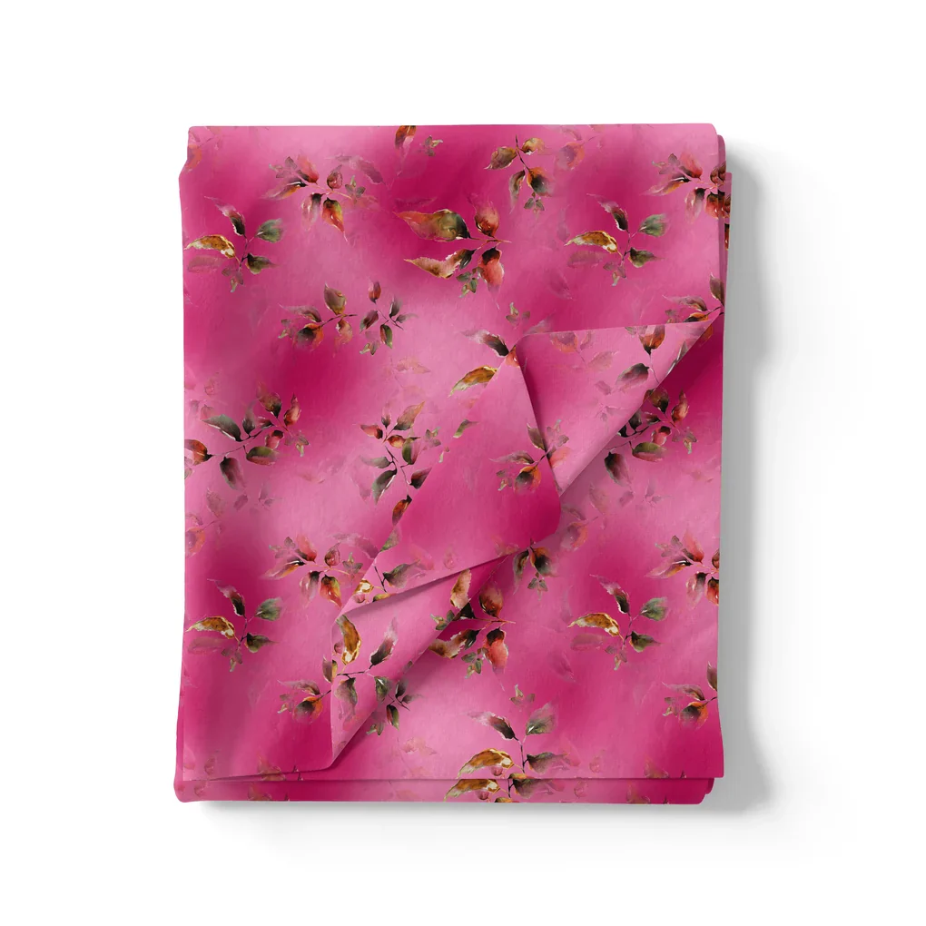 Tiny Silver Leaves With Pink Background Digital Printed Fabric - Image 3