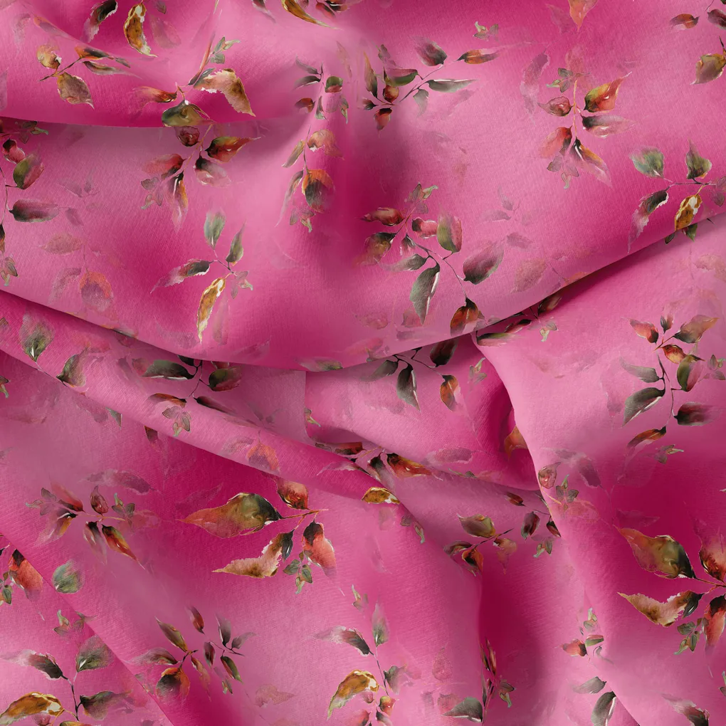 Tiny Silver Leaves With Pink Background Digital Printed Fabric - Image 4