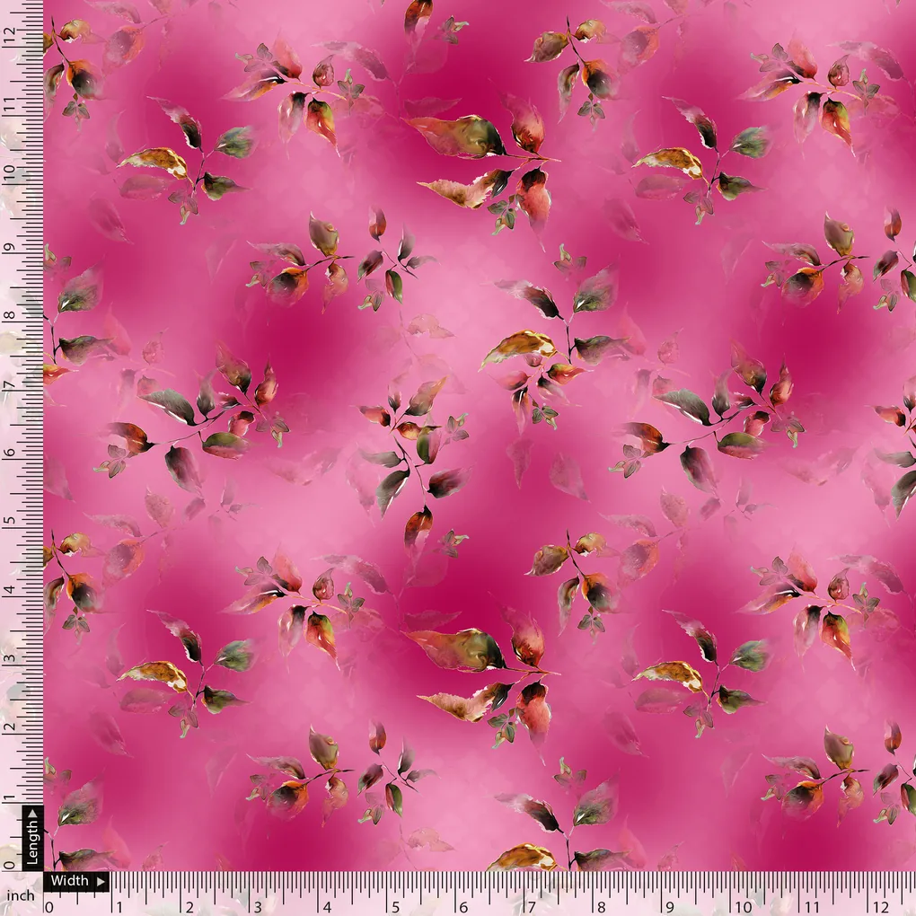 Tiny Silver Leaves With Pink Background Digital Printed Fabric - Image 5