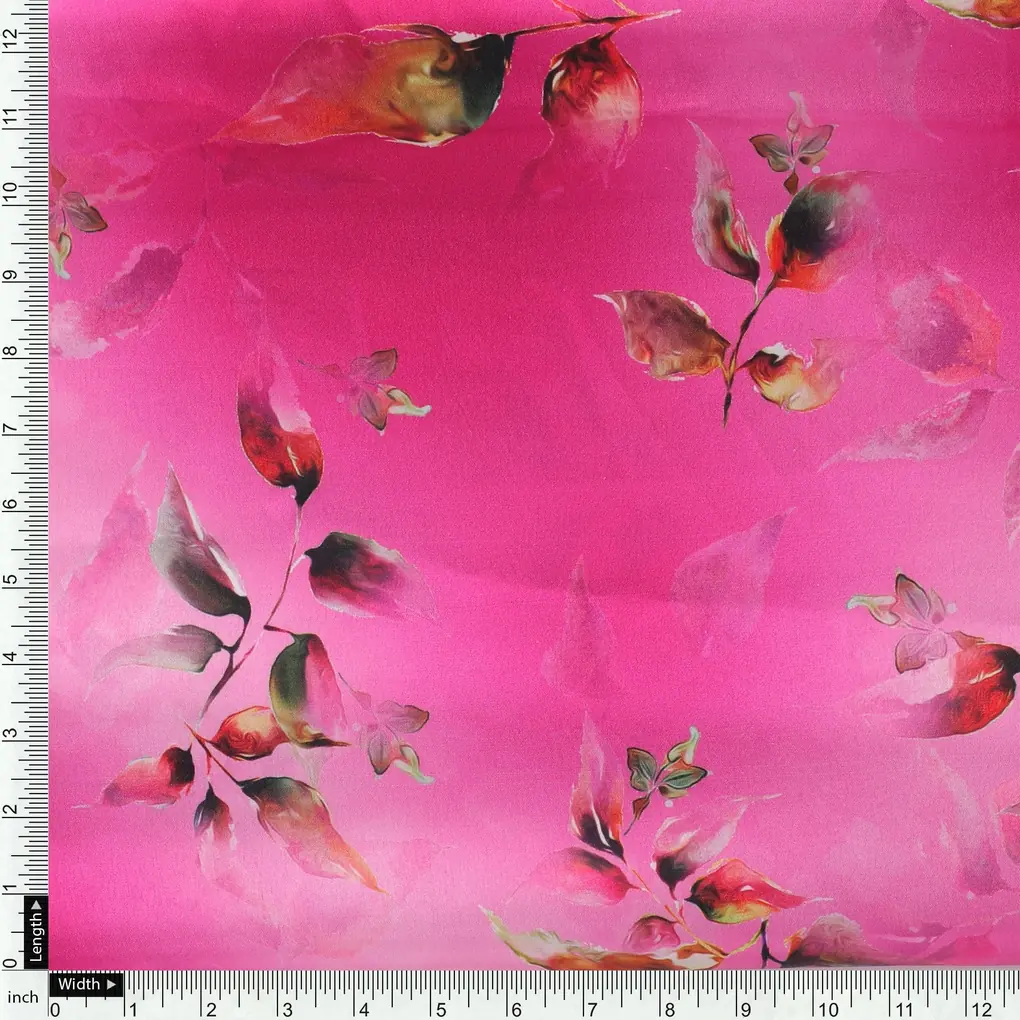 Tiny Silver Leaves With Pink Background Digital Printed Fabric - Japan Satin - Image 4