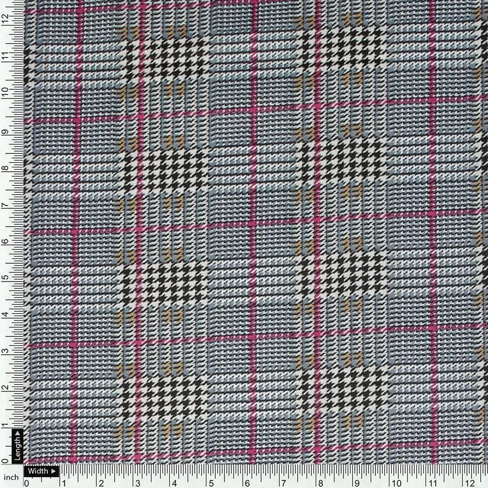 Tiny Strips Glen Checks Digital Printed Fabric - Muslin - Image 4