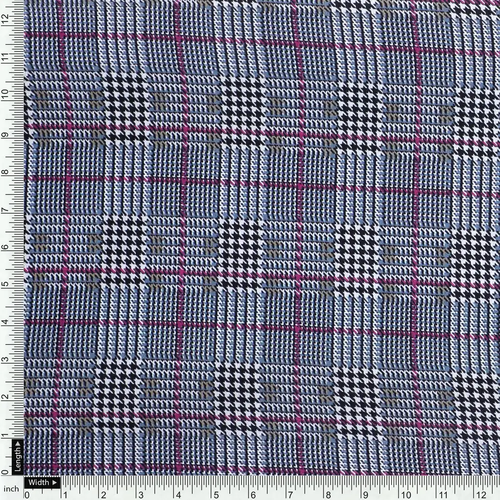 Tiny Strips Glen Checks Digital Printed Fabric - Crepe - Image 4
