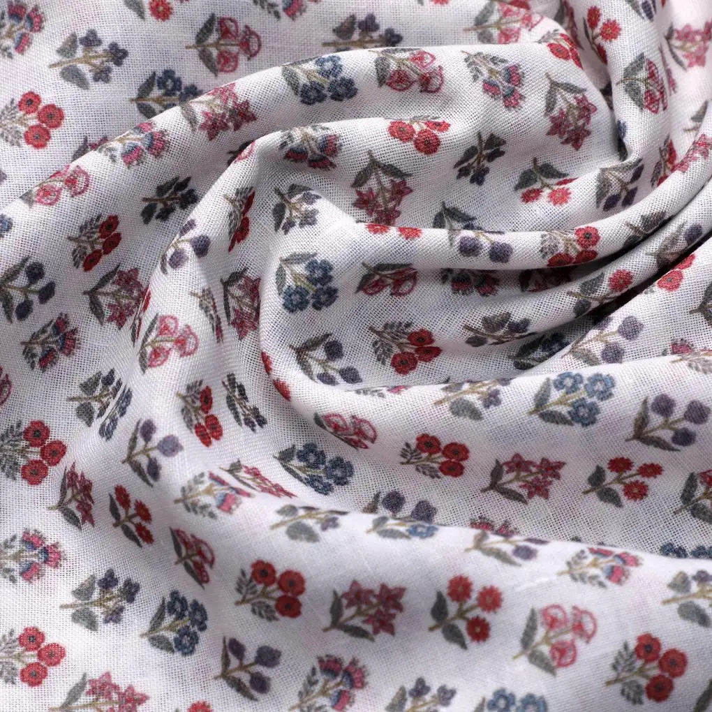 Tiny Sunflower Blue With Red Digital Printed Fabric - Linen - Image 3