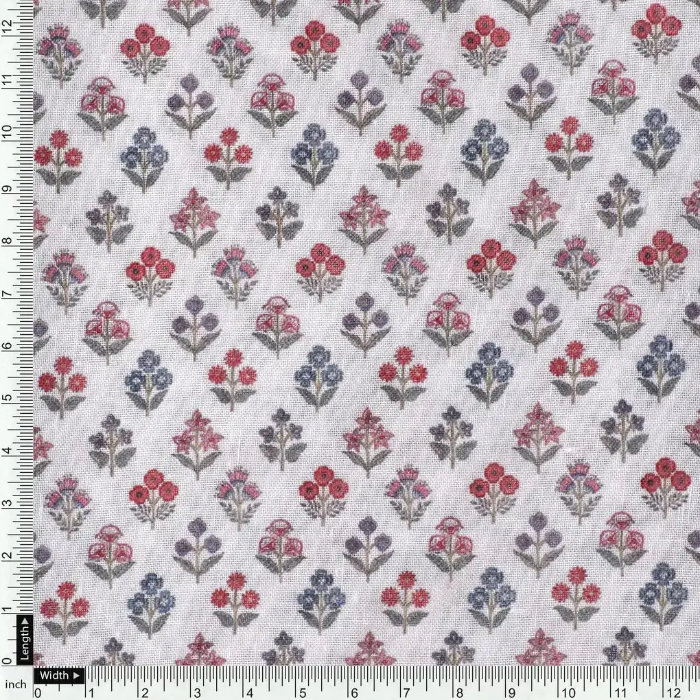 Tiny Sunflower Blue With Red Digital Printed Fabric - Linen - Image 4
