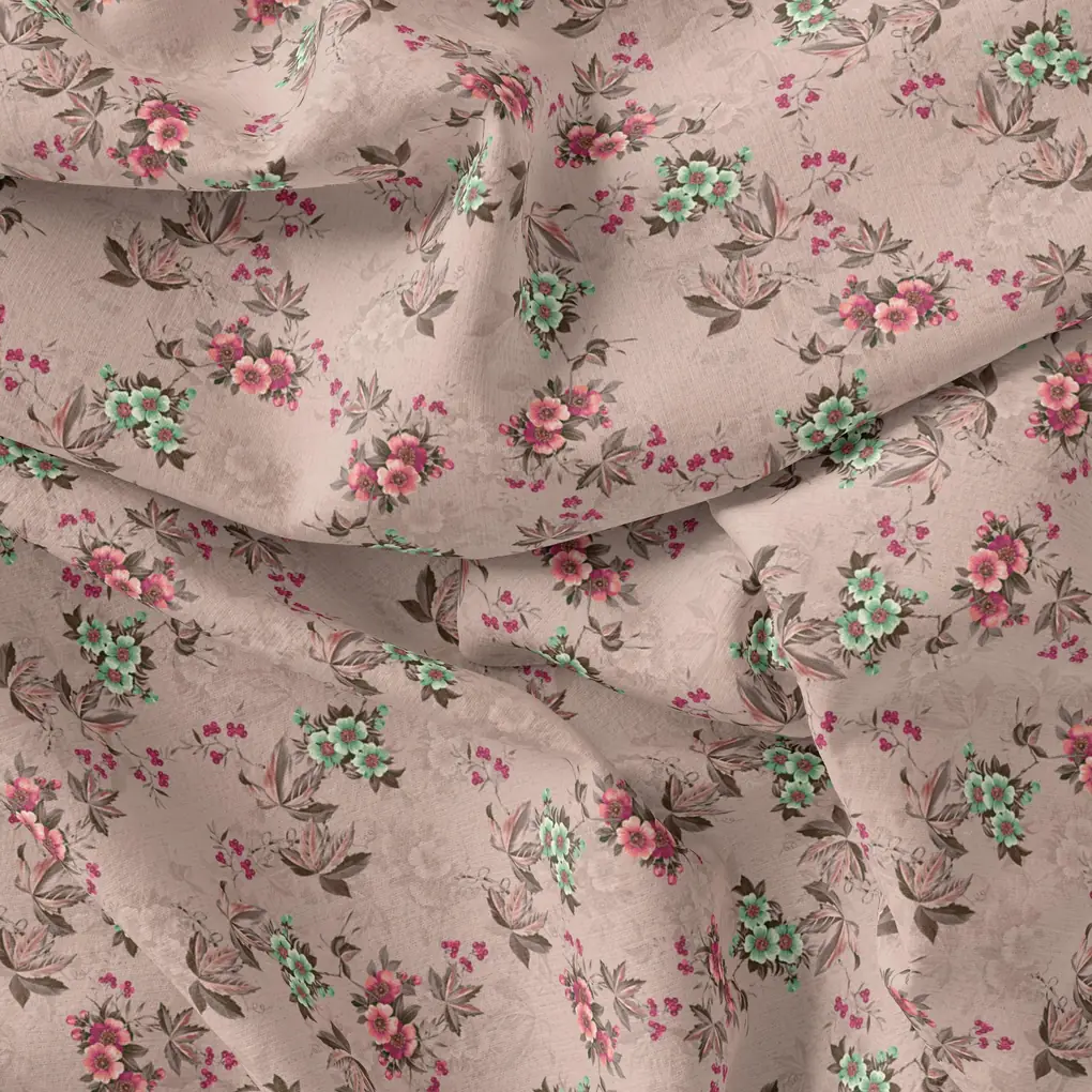 Tiny Sunflower Pista With Mandys Pink Digital Printed Fabric - Silk Crepe - Image 3