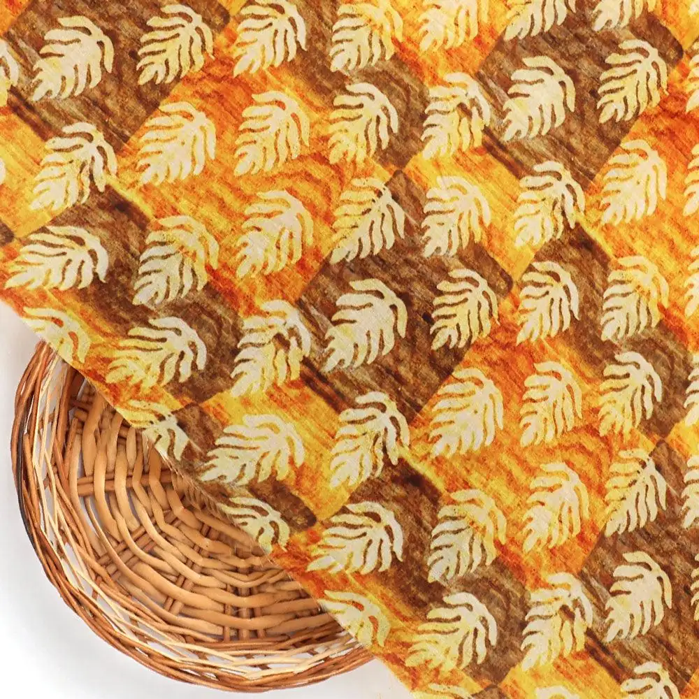 Tiny Walnut Yellow Leaves Digital Printed Fabric - Kora Silk - Image 2