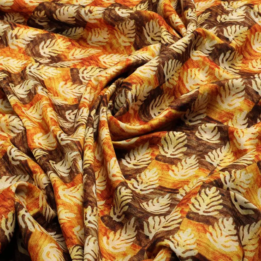 Tiny Walnut Yellow Leaves Digital Printed Fabric - Kora Silk - Image 3