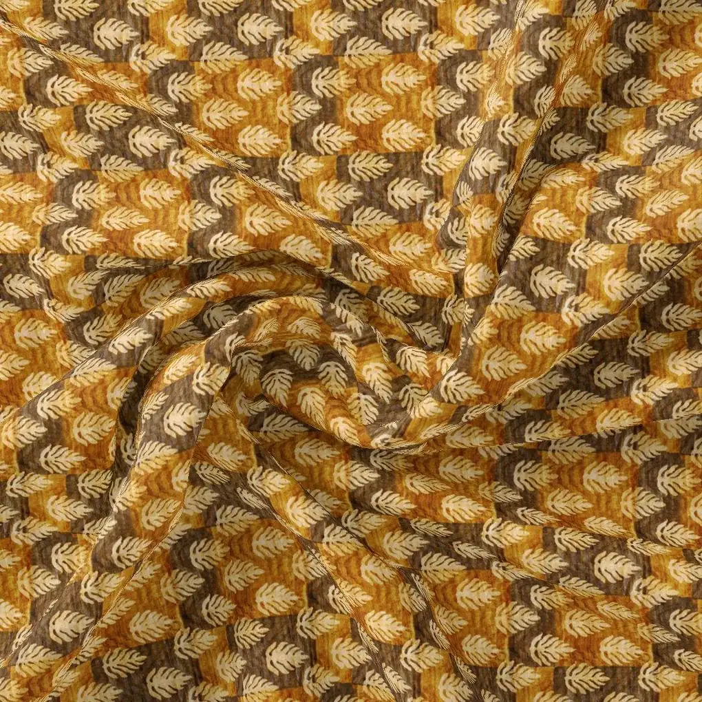 Tiny Walnut Yellow Leaves Digital Printed Fabric - Rayon - Image 3