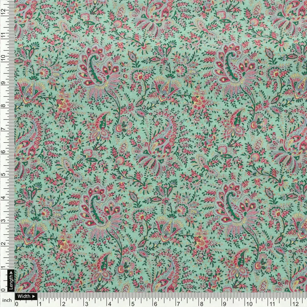 Tiny Western Leaves With Flower Digital Printed Fabric - Pure Cotton - Image 4