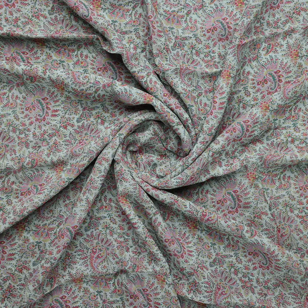 Tiny Western Leaves With Flower Digital Printed Fabric - Pure Georgette - Image 2
