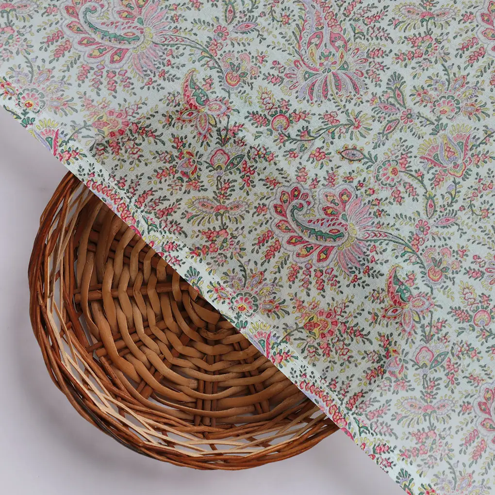 Tiny Western Leaves With Flower Digital Printed Fabric - Pure Georgette - Image 3