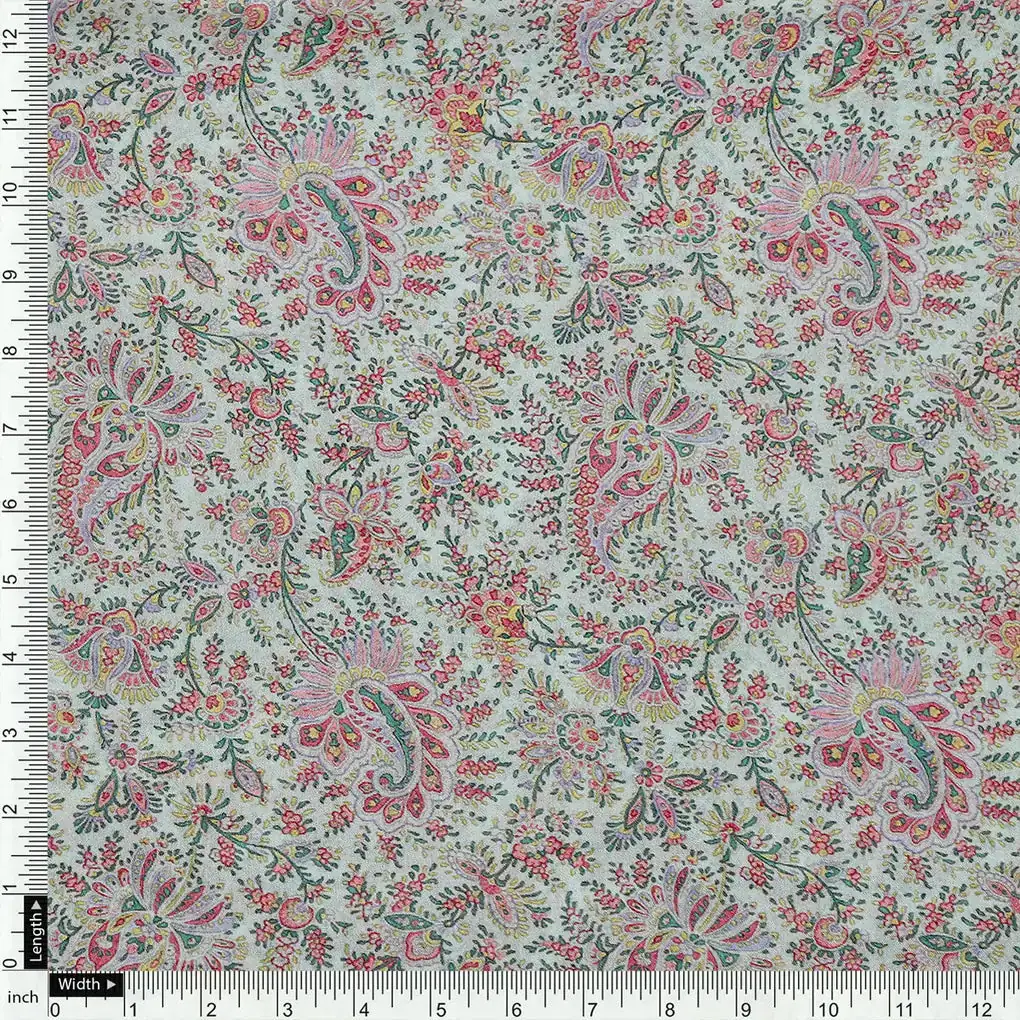 Tiny Western Leaves With Flower Digital Printed Fabric - Pure Georgette - Image 4