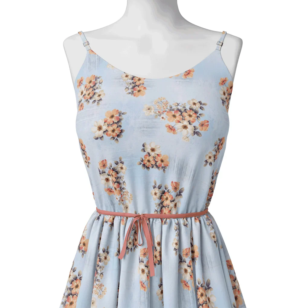 Tiny White And Orange Jasmin Flower Digital Printed Fabric - Image 2