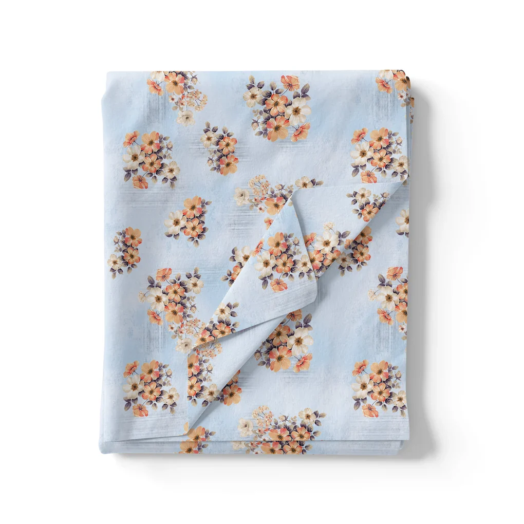 Tiny White And Orange Jasmin Flower Digital Printed Fabric - Image 3