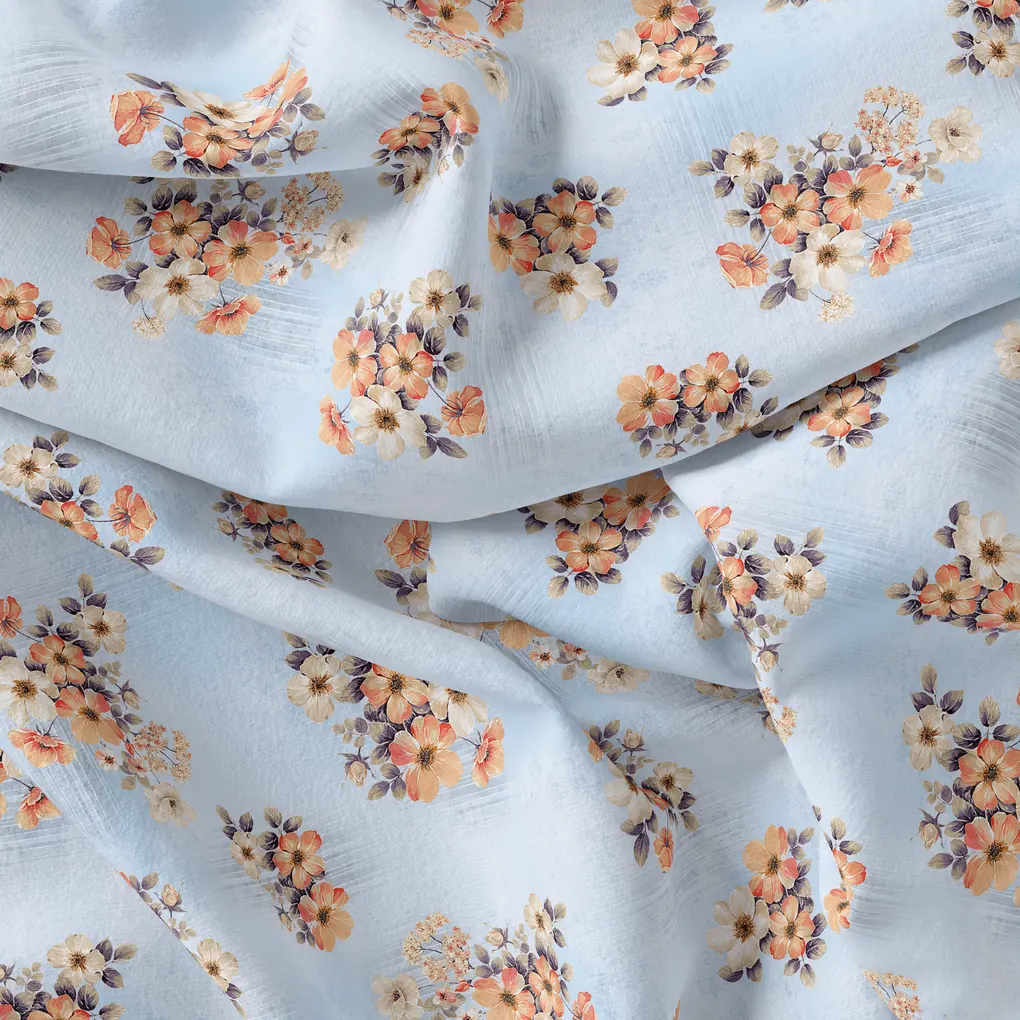 Tiny White And Orange Jasmin Flower Digital Printed Fabric - Weightless - Image 4