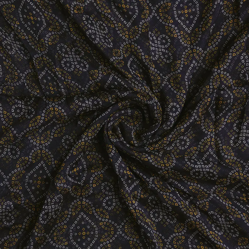Tiny Yellow And White Doted Digital Printed Fabric - Pure Chiffon - Image 2
