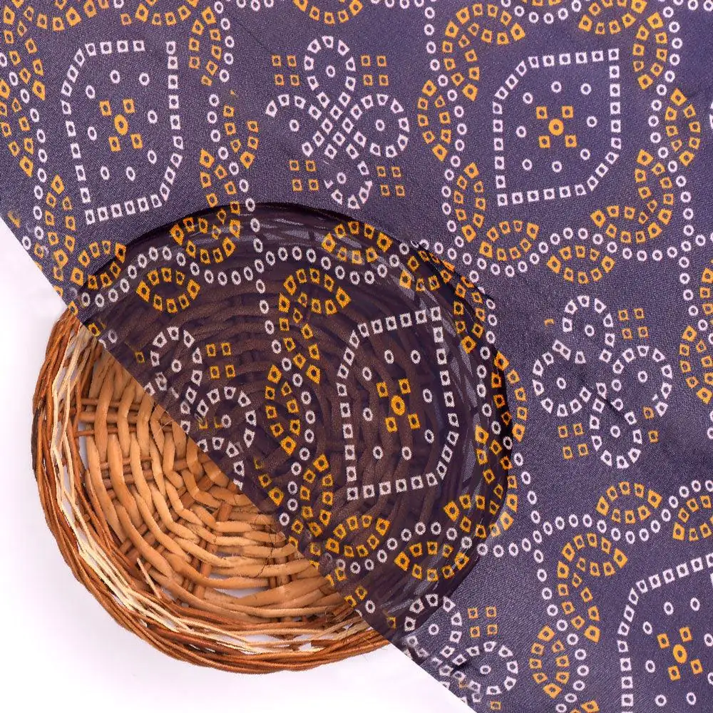 Tiny Yellow And White Doted Digital Printed Fabric - Pure Georgette - Image 2