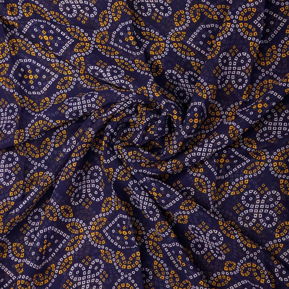 Tiny Yellow And White Doted Digital Printed Fabric - Pure Georgette - Image 3
