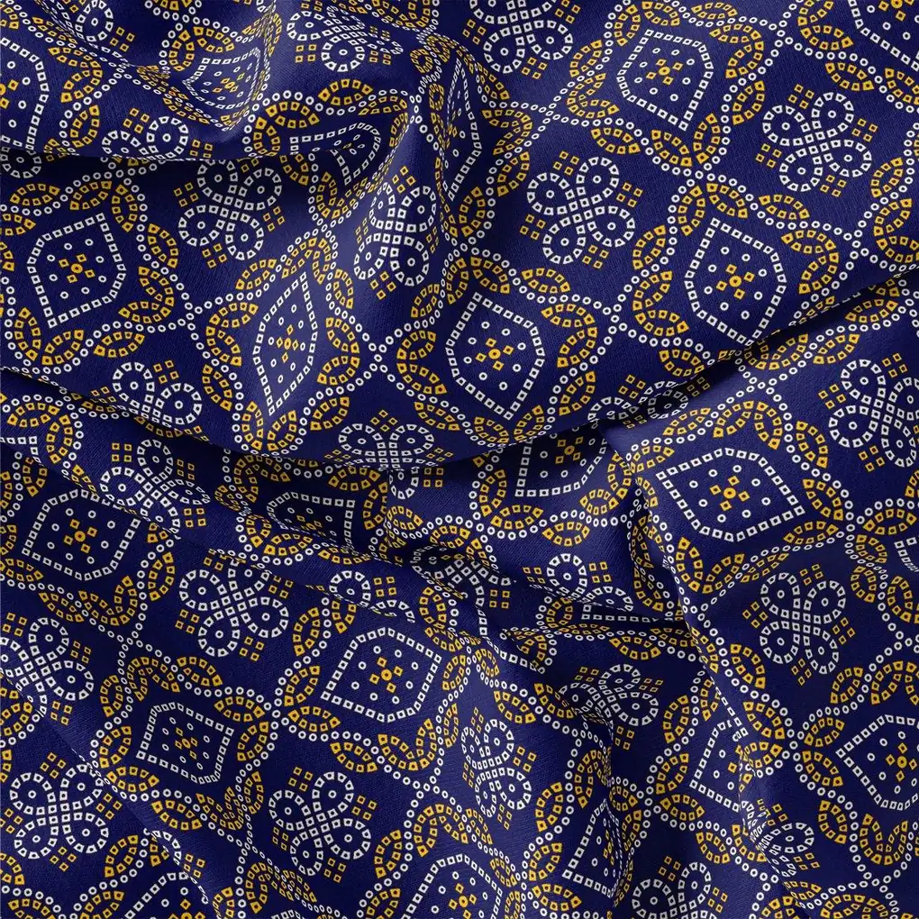 Tiny Yellow And White Doted Digital Printed Fabric - Crepe - Image 3