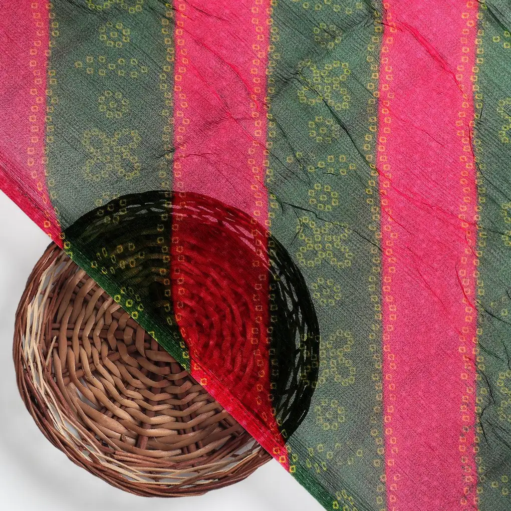 Tiny Yellow With Green Doted Flower Digital Printed Fabric - Pure Chiffon - Image 2