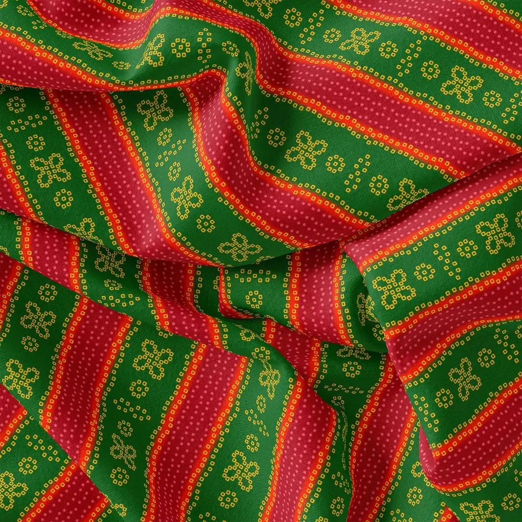 Tiny Yellow With Green Doted Flower Digital Printed Fabric - Pure Chinon - Image 2