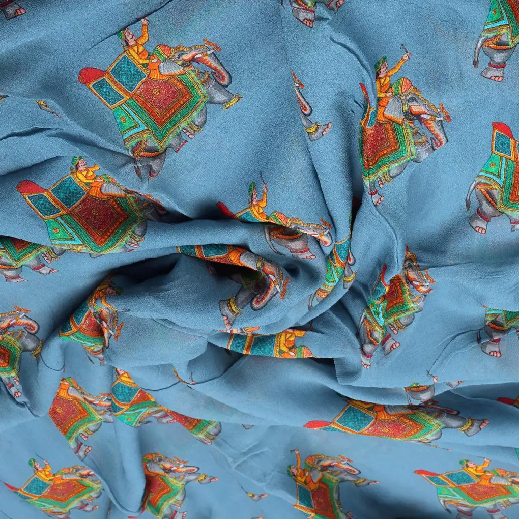 Traditional Elephant Motif Digital Printed Fabric - Pure Georgette - Image 3