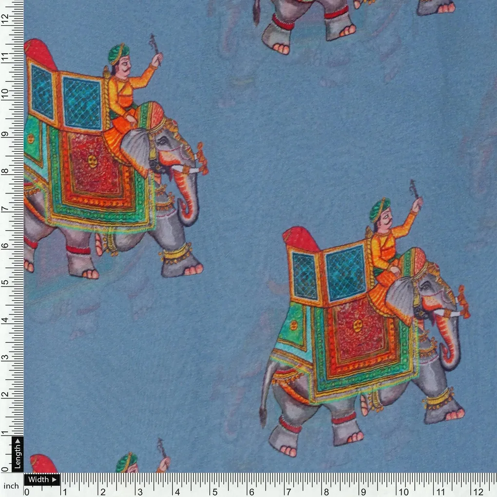 Traditional Elephant Motif Digital Printed Fabric - Pure Georgette - Image 4