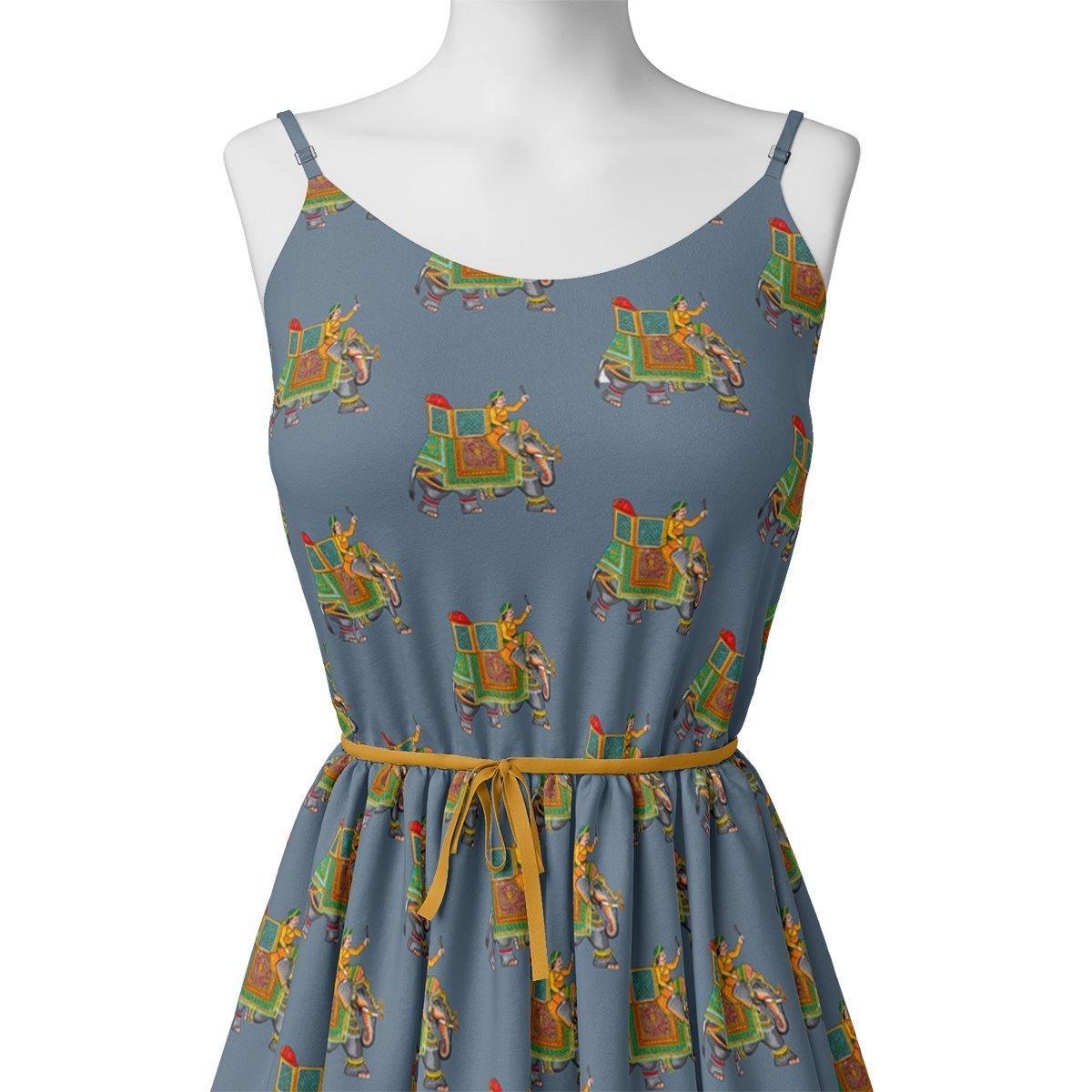 Traditional Elephant Motif Digital Printed Fabric - Image 2